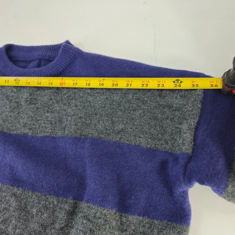 Vintage‎ 90s Striped Pullover Sweater Blue Gray Long Sleeve Crew Neck Knit Large